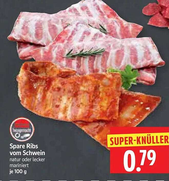 Spare Ribs vom Schwein natur oder lecker mariniert je 100 g
