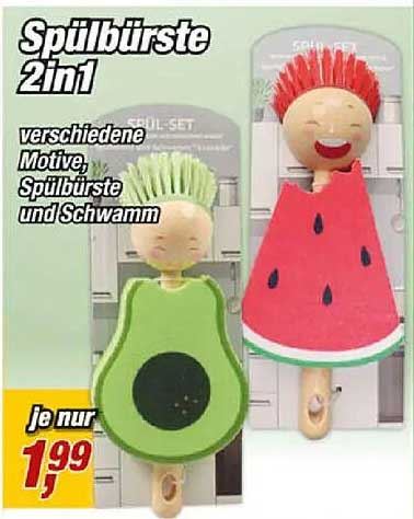 Spülbürste 2in1 verschiedene Motive, Spülbürste und Schwamm