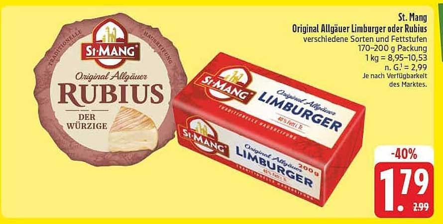 St. Mang Original Allgäuer Rubius / Original Allgäuer Limburger oder Rubius verschiedene Sorten und Fettstufen