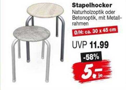 Stapelhocker Naturholzoptik oder Betonoptik, mit Metallrahmen
