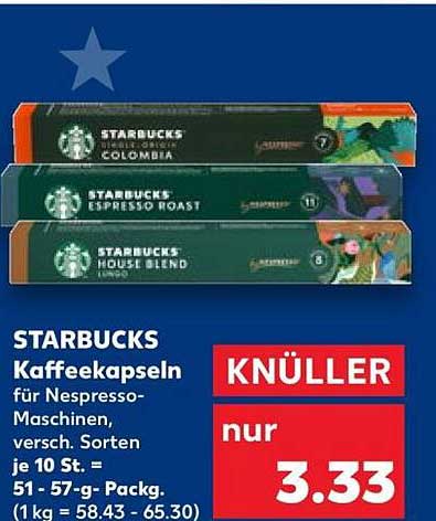 STARBUCKS Kaffeekapseln für Nespresso-Maschinen, versch. Sorten, je 10 St.
