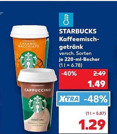 STARBUCKS Kaffeemischgetränk versch. Sorten je 220-ml-Becher (1 l = 6.78)