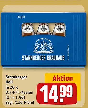 Starnberger Hell je 20 x 0,5-l-Fl.-Kasten (1 l = 1.50) zzgl. 3.10 Pfand