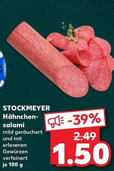 STOCKMEYER Hähnchen-salami mild geräuchert und mit erlesenen Gewürzen verfeinert je 100 g