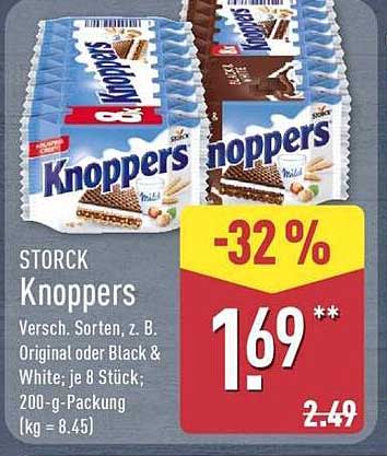 STORCK Knoppers Versch. Sorten, z. B. Original oder Black & White; je 8 Stück; 200-g-Packung (kg= 8.45)