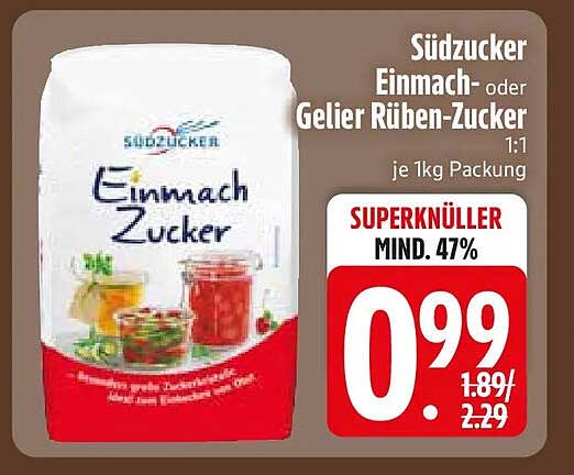 Südzucker Einmach- oder Gelier Rüben-Zucker 1:1 je 1kg Packung