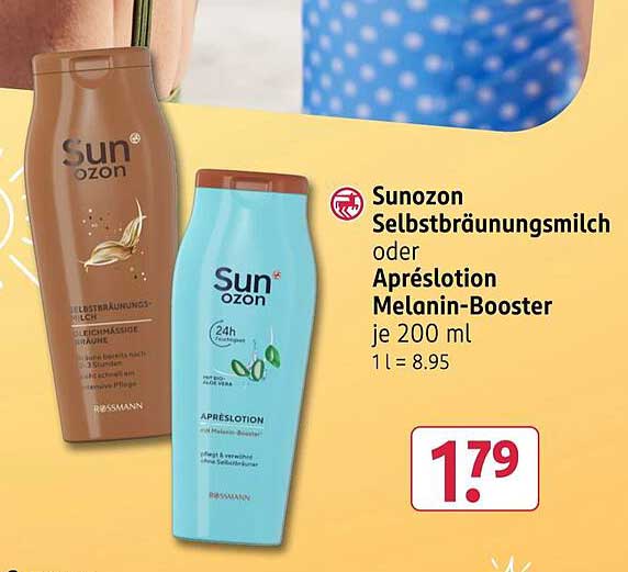 Sunozon Selbstbräunungsmilch oder Aprèslotion Melonin-Booster je 200 ml 1 l = 8.95