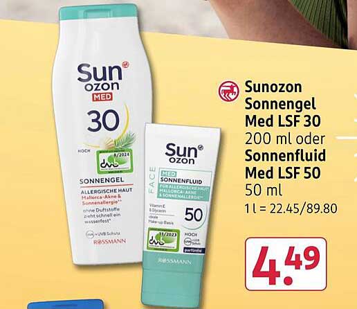 Sunozon Sonnengel Med LSF 30 200 ml oder Sonnenfluid Med LSF 50 50 ml