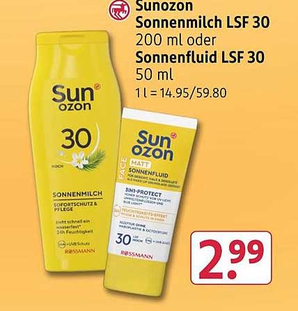 Sunozon Sonnenmilch LSF 30 200 ml oder Sonnenfluid LSF 30 50 ml
