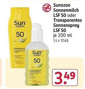 Sunozon Sonnenmilch LSF 50 oder Transparentes Sonnenspray LSF 50 je 200 ml
