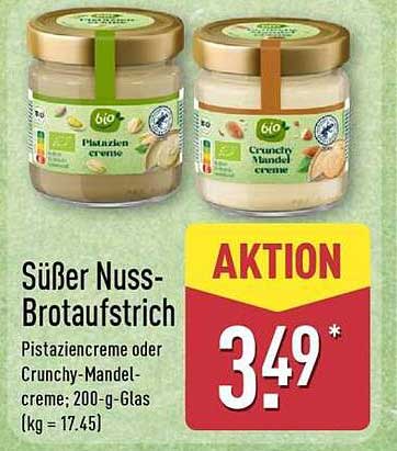 Süßer Nuss-Brotaufstrich Pistaziencreme oder Crunchy-Mandelcreme; 200-g-Glas (kg = 17.45)