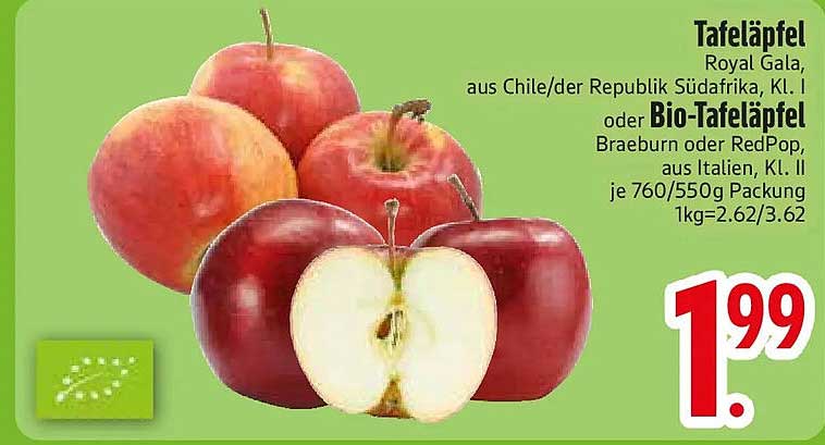 Tafeläpfel Royal Gala oder Bio-Tafeläpfel Braeburn oder RedPop