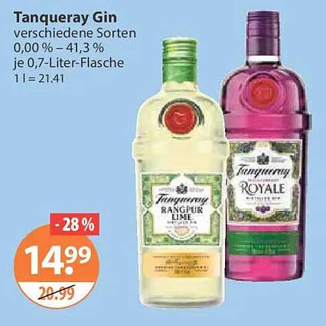 Tanqueray Gin verschiedene Sorten 0,0 % – 41,3 % je 0,7-Liter-Flasche