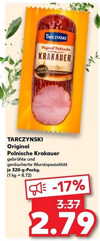 TARCZYNSKI Original Polnische Krakauer gebrühte und geräucherte Wurstspezialität je 320-g-Packg. (1 kg = 8.72)