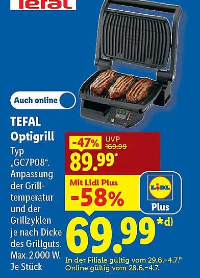 TEFAL Optigrill Typ „GC7P08“