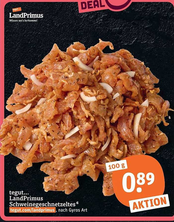 tegut... LandPrimus Schweinegeschnetzeltes nach Gyros Art
