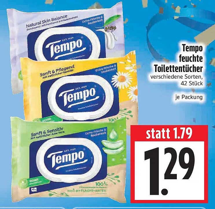 Tempo feuchte Toilettentücher verschiedene Sorten, 42 Stück