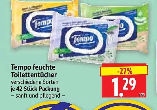 Tempo feuchte Toilettentücher verschiedene Sorten je 42 Stück Packung – sanft und pflegend –