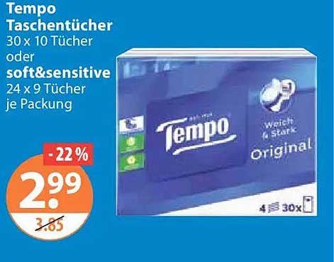 Tempo Taschentücher 30 x 10 Tücher oder soft&sensitive 24 x 9 Tücher je Packung