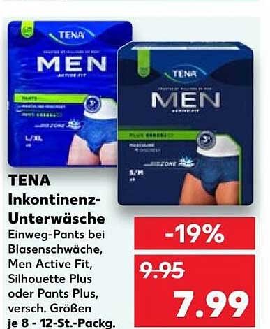 TENA Inkontinenz-Unterwäsche Einweg-Pants bei Blasenschwäche, Men Active Fit, Silhouette Plus oder Pants Plus, versch. Größen je 8 - 12- St.-Packg.