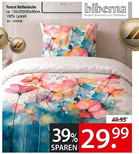 Tencel Bettwäsche ca. 135x200/80x80cm, 100% Lyocell.