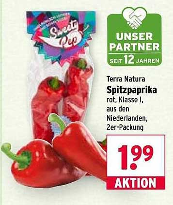 Terra Natura Spitzpaprika rot, Klasse I, aus den Niederlanden, 2er-Packung
