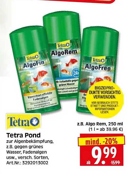 Tetra Pond zur Algenbekämpfung, z.B. gegen grünes Wasser, Fadenalgen usw., versch. Sorten, Art.Nr.: 3292013002