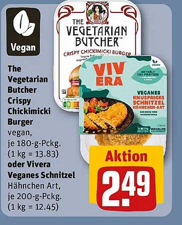 The Vegetarian Butcher Crispy Chickimicki Burger oder Vivera Veganes Schnitzel Hähnchen Art