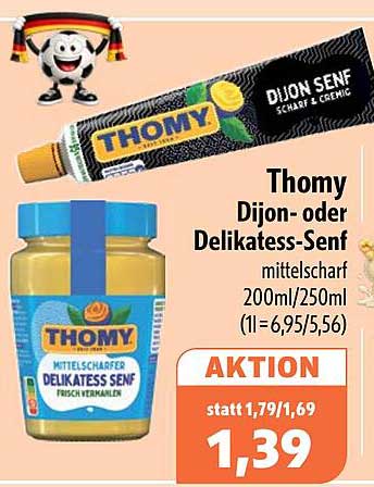 Thomy Dijon- oder Delikatess-Senf mittelscharf 200ml/250ml (1l=6,95/5,56)