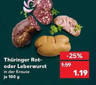 Thüringer Rot- oder Leberwurst in der Krause je 100 g