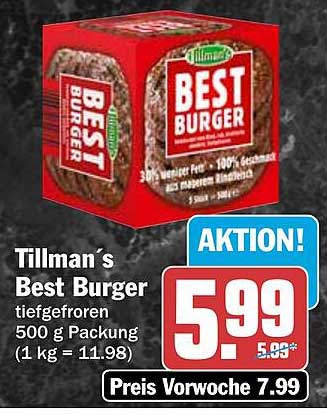 Tillman´s Best Burger tiefgefroren 500 g Packung (1 kg = 11.98)