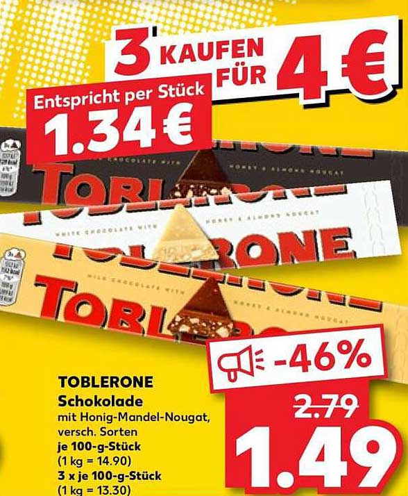 TOBLERONE Schokolade mit Honig-Mandel-Nougat, versch. Sorten je 100-g-Stück