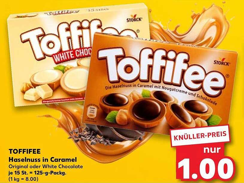 TOFFIFEE Haselnuss in Caramel Original oder White Chocolate je 15 St. = 125-g-Pack. (1 kg = 8.00)