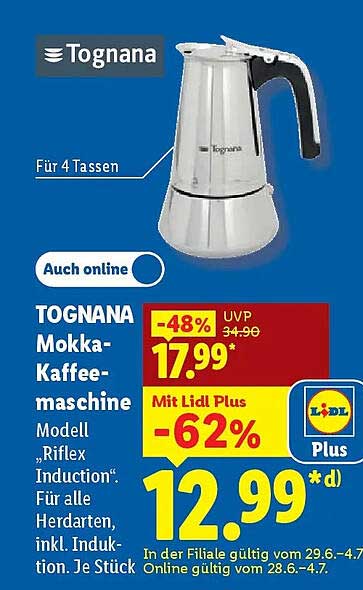 TOGNANA Mokka-Kaffeemaschine Modell „Riflex Induction“