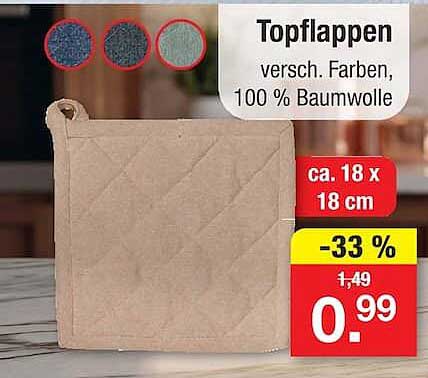 Topflappen versch. Farben, 100 % Baumwolle