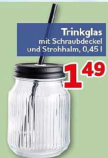 Trinkglas mit Schraubdeckel und Strohhalm, 0,45l