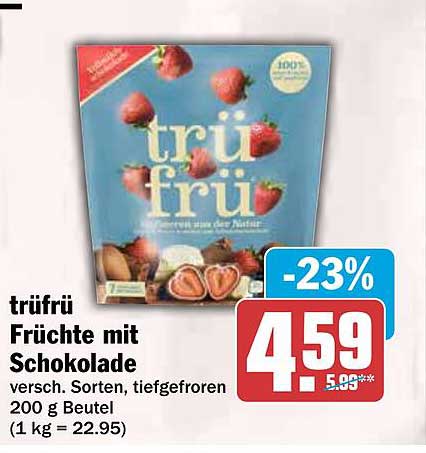 trüfrü Früchte mit Schokolade versch. Sorten, tiefgefroren 200 g Beutel (1 kg = 22.95)