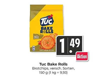Tuc Bake Rolls Brotchips, versch. Sorten, 150 g (1 kg = 9,93)
