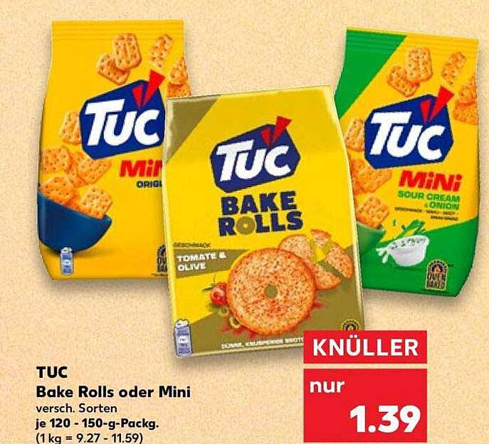 TUC Bake Rolls oder Mini versch. Sorten je 120 - 150-g-Packg. (1 kg = 9.27 - 11.59)