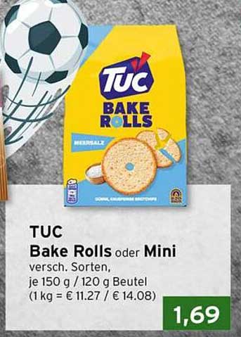 TUC Bake Rolls oder Mini versch. Sorten, je 150 g / 120 g Beutel (1 kg = € 11.27 / € 14.08)