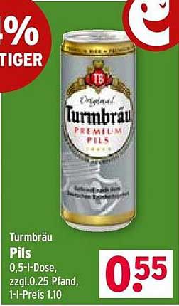 Turmbräu Pils 0,5-l-Dose, zzgl.0.25 Pfand, 1-l-Preis 1.10