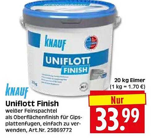 Uniflott Finish weißer Feinspachtel als Oberflächenfinish für Gipsplattenfugen, einfach zu verwenden, Art.Nr. 25869772