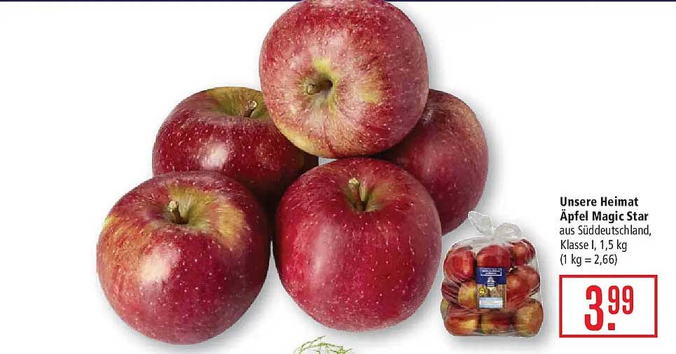 Unsere Heimat Äpfel Magic Star aus Süddeutschland, Klasse I, 1,5 kg (1 kg = 2,66)