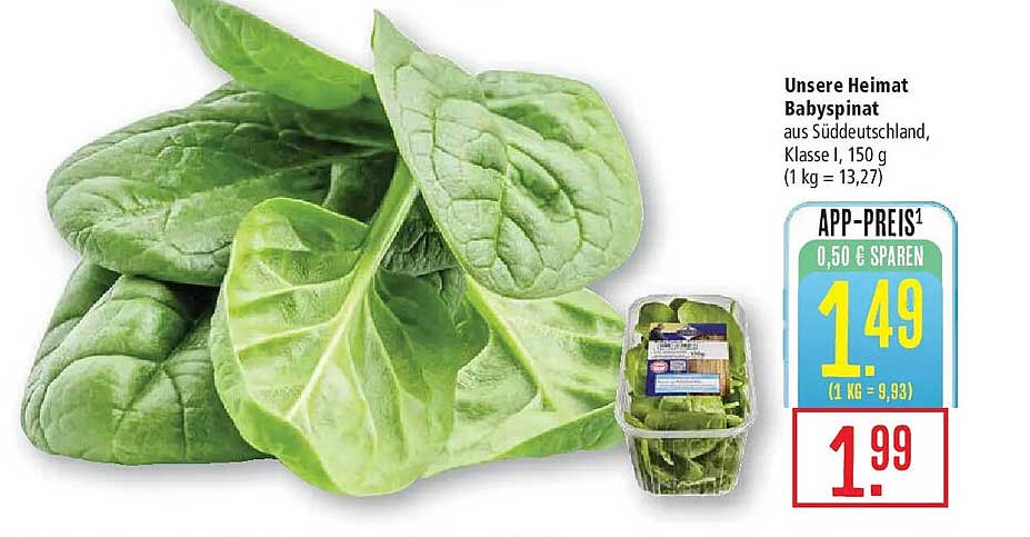 Unsere Heimat Babyspinat aus Süddeutschland, Klasse I, 150 g (1 kg = 13,27)