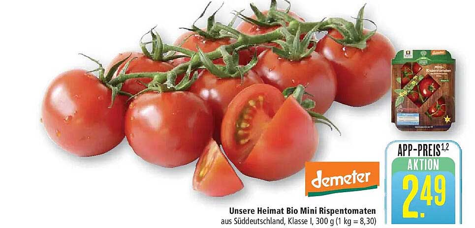 Unsere Heimat Bio Mini Rispentomaten aus Süddeutschland, Klasse I, 300 g (1 kg = 8,30)