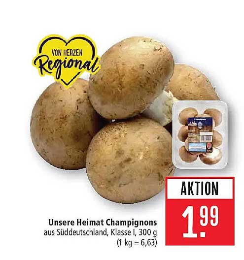 Unsere Heimat Champignons aus Süddeutschland, Klasse I, 300 g (1 kg = 6,63)