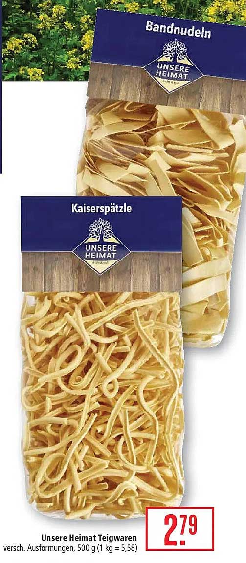 Unsere Heimat Teigwaren versch. Ausformungen, 500 g (1 kg = 5,58)