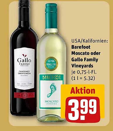 USA/Kalifornien: Barefoot Moscato oder Gallo Family Vineyards je 0,75-l-Fl. (1 l = 5.32)