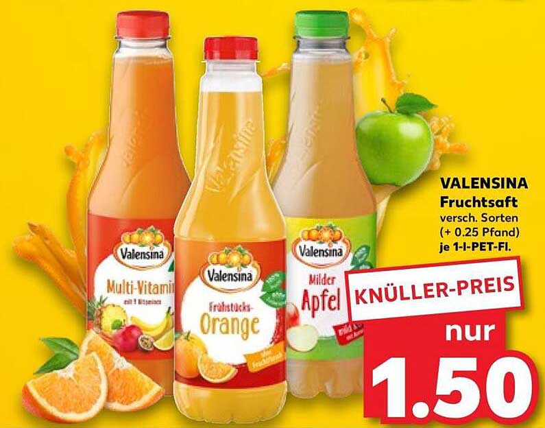 VALENSINA Fruchtsaft versch. Sorten (+ 0.25 Pfand) je 1-L-PET-Fl.