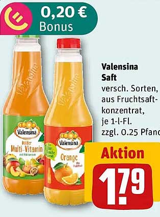 Valensina Saft versch. Sorten, aus Fruchtsaftkonzentrat, je 1-L-Fl. zzgl. 0.25 Pfand